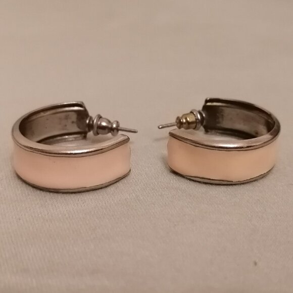 Vintage Hoop Earrings, Peach Enamel - Picture 3 of 5